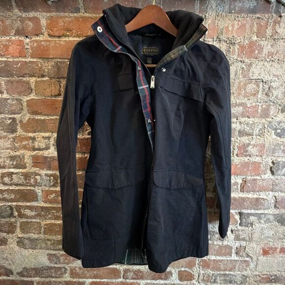 (More photos)PENDLETON • Black/Plaid Cotton/poly blend Rain Jacket Coat • Ladies - Picture 1 of 13